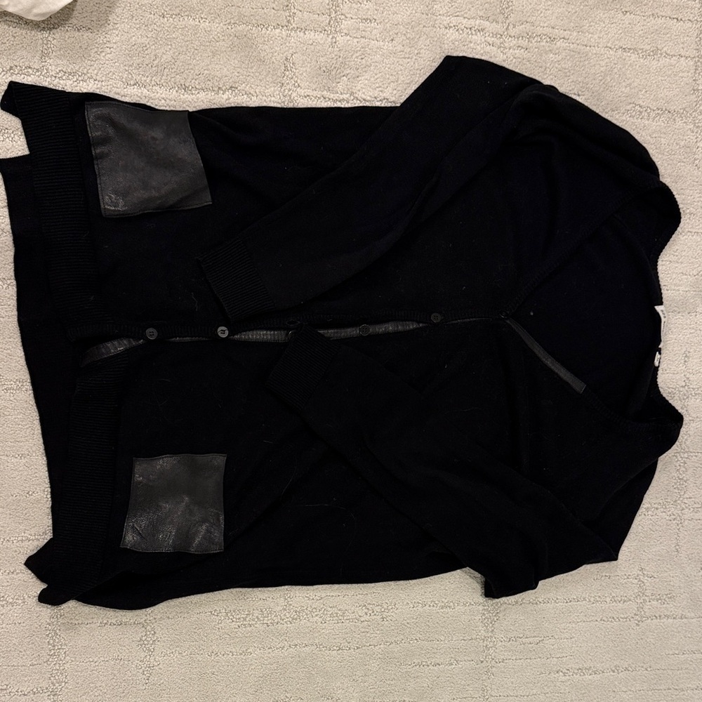 525 America Black Cardigan with Leather Details